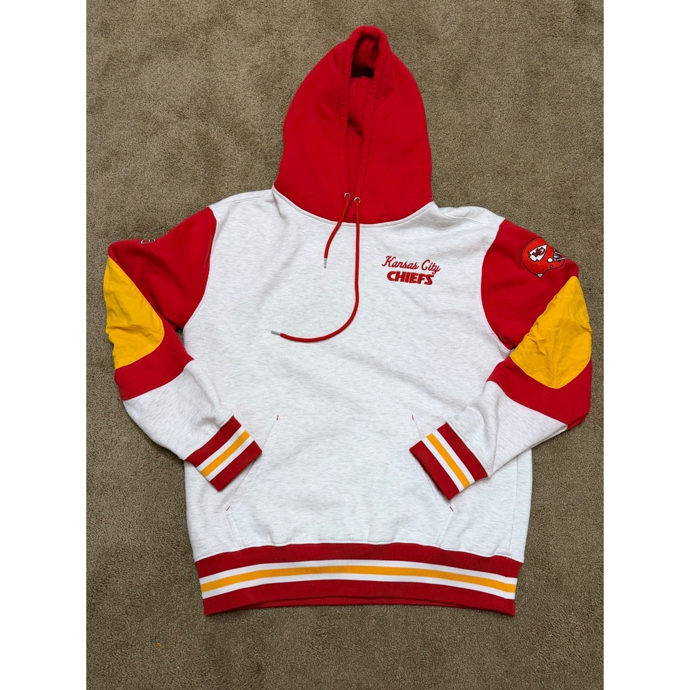 NFL Kansas City Chiefs Hoodie Mens Large White Red Excellent Colorblock Pullover